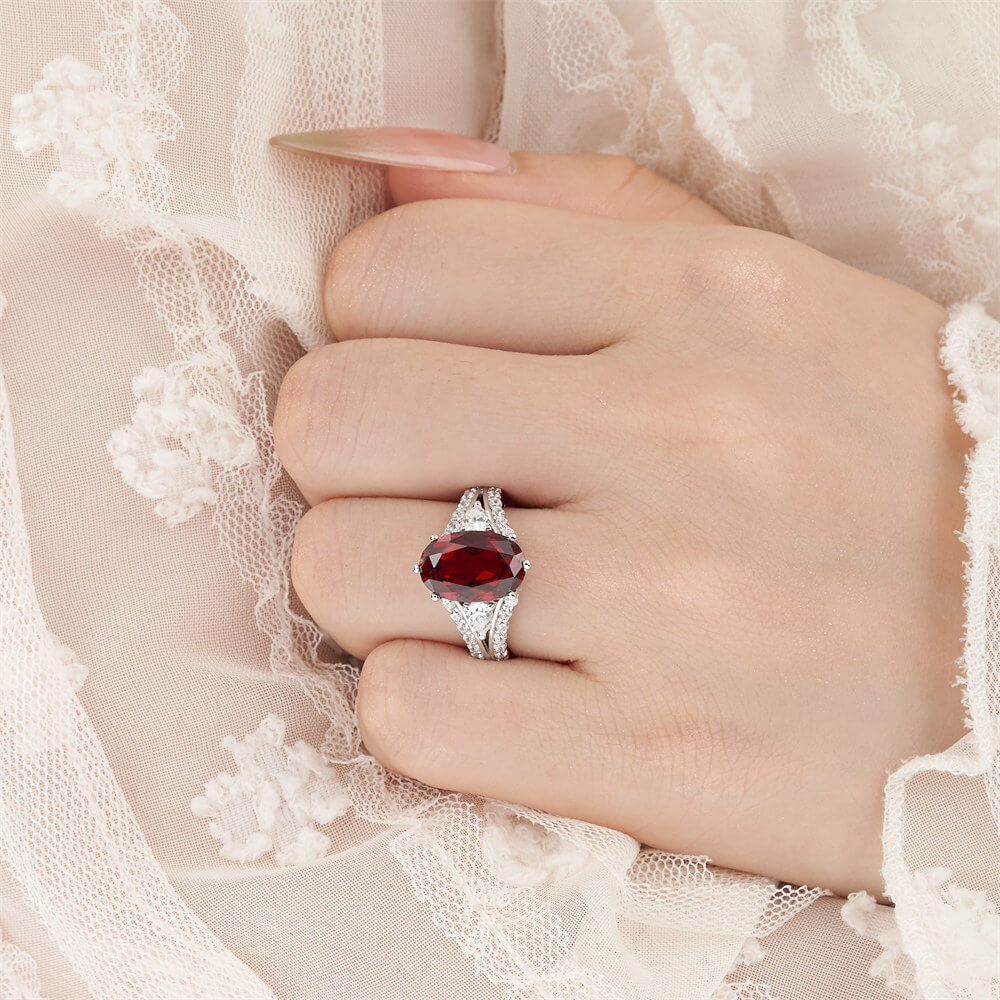 Oval Cut Ruby Red 925 Sterling Silver Vintage Engagement Ring