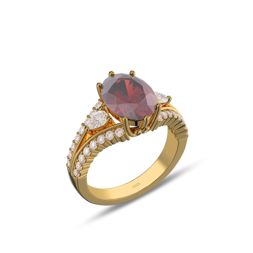 Oval Cut Ruby Red 925 Sterling Silver Vintage Engagement Ring
