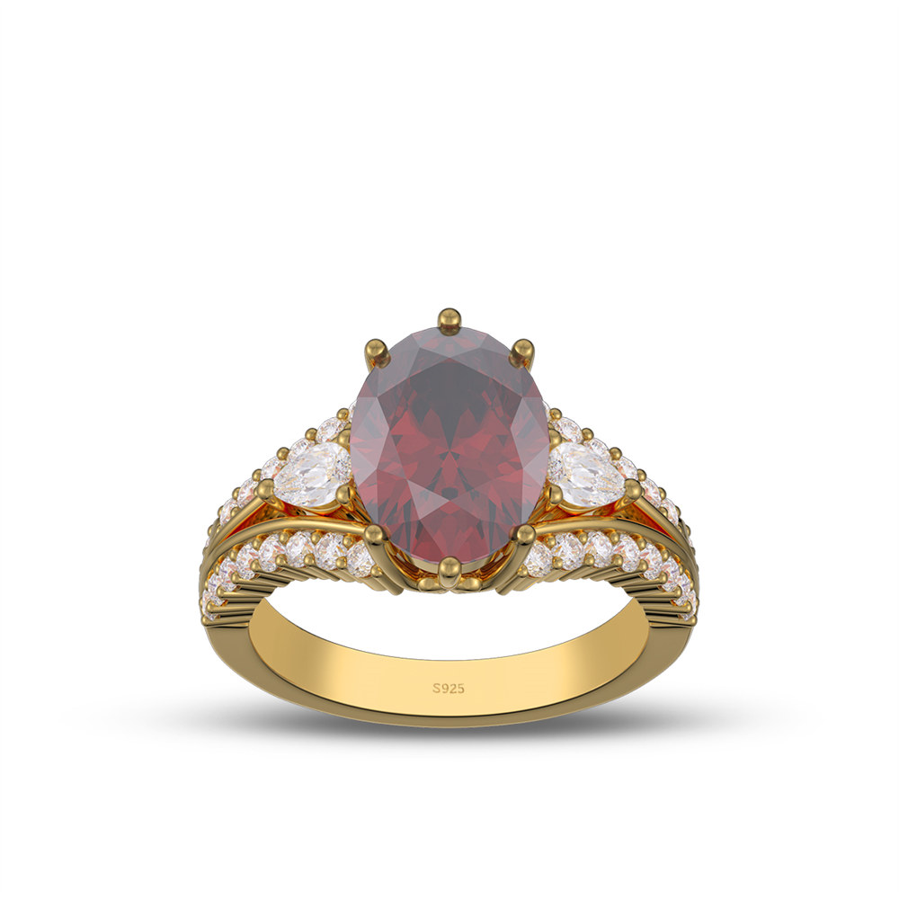 Oval Cut Ruby Red 925 Sterling Silver Vintage Engagement Ring