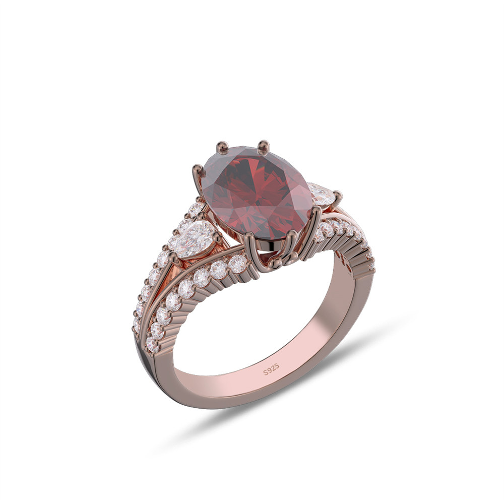 Oval Cut Ruby Red 925 Sterling Silver Vintage Engagement Ring