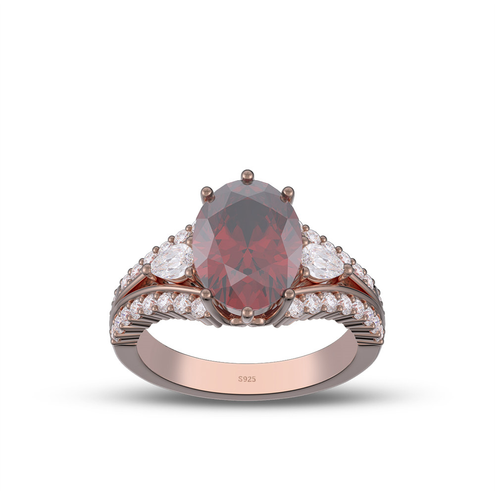 Oval Cut Ruby Red 925 Sterling Silver Vintage Engagement Ring