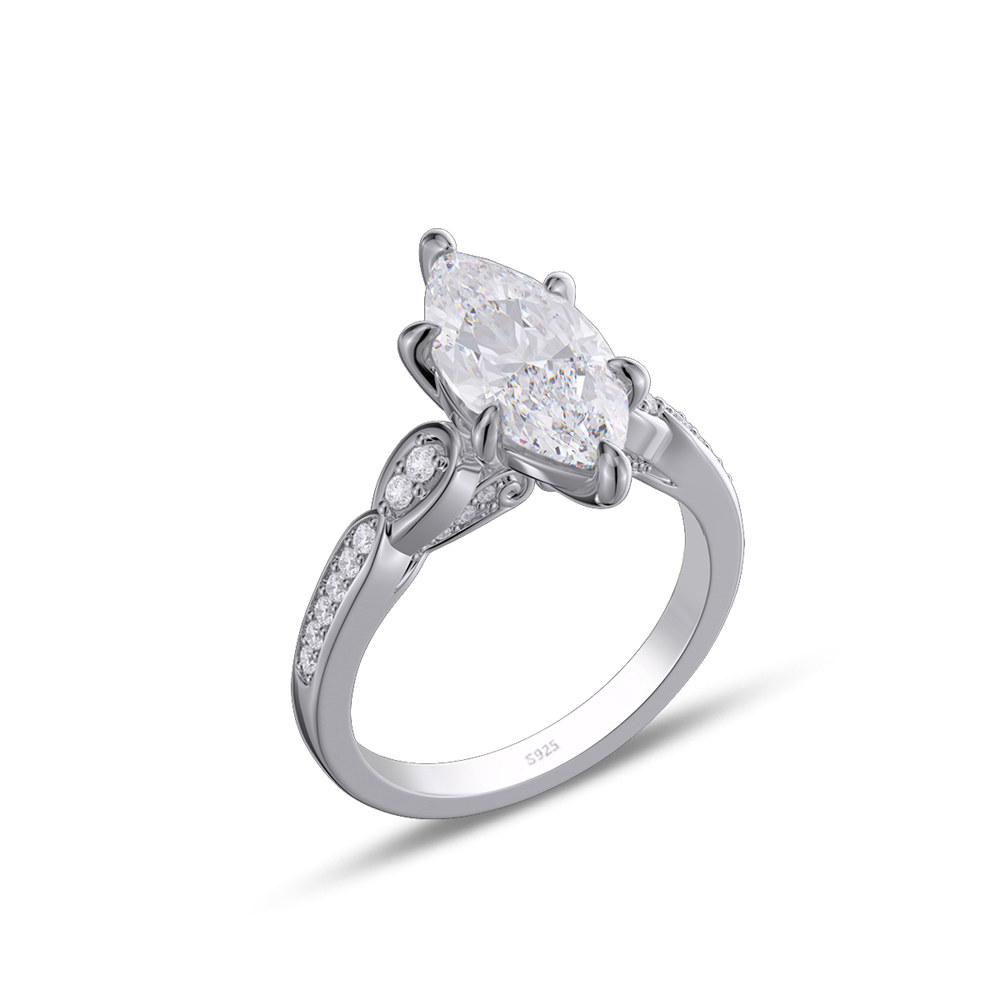 Marquise Cut Diamond White 925 Sterling Silver Vintage Engagement Ring