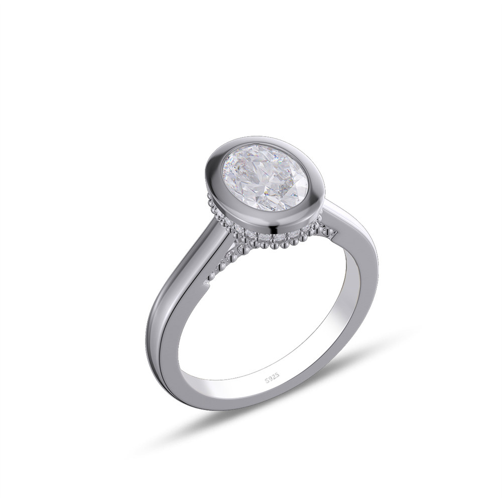 Oval Cut Diamond White 925 Sterling Silver Hidden Halo Engagement Ring