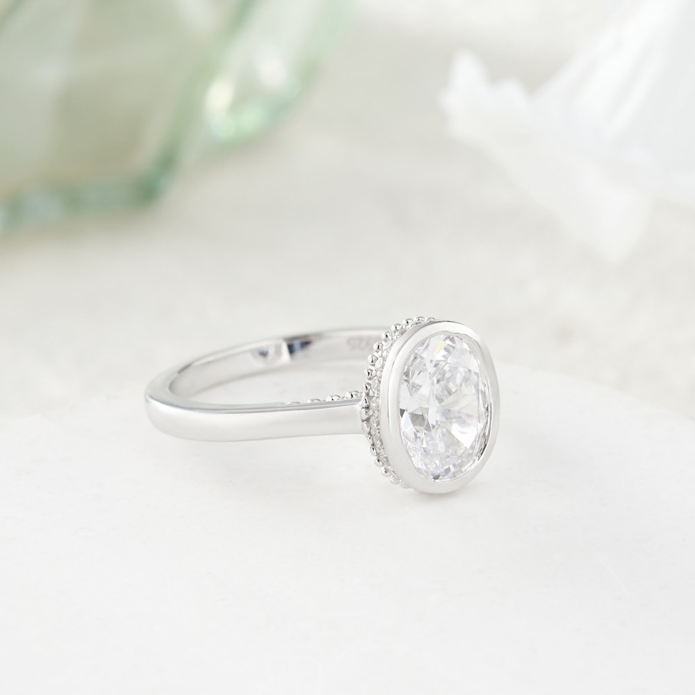 Oval Cut Diamond White 925 Sterling Silver Hidden Halo Engagement Ring