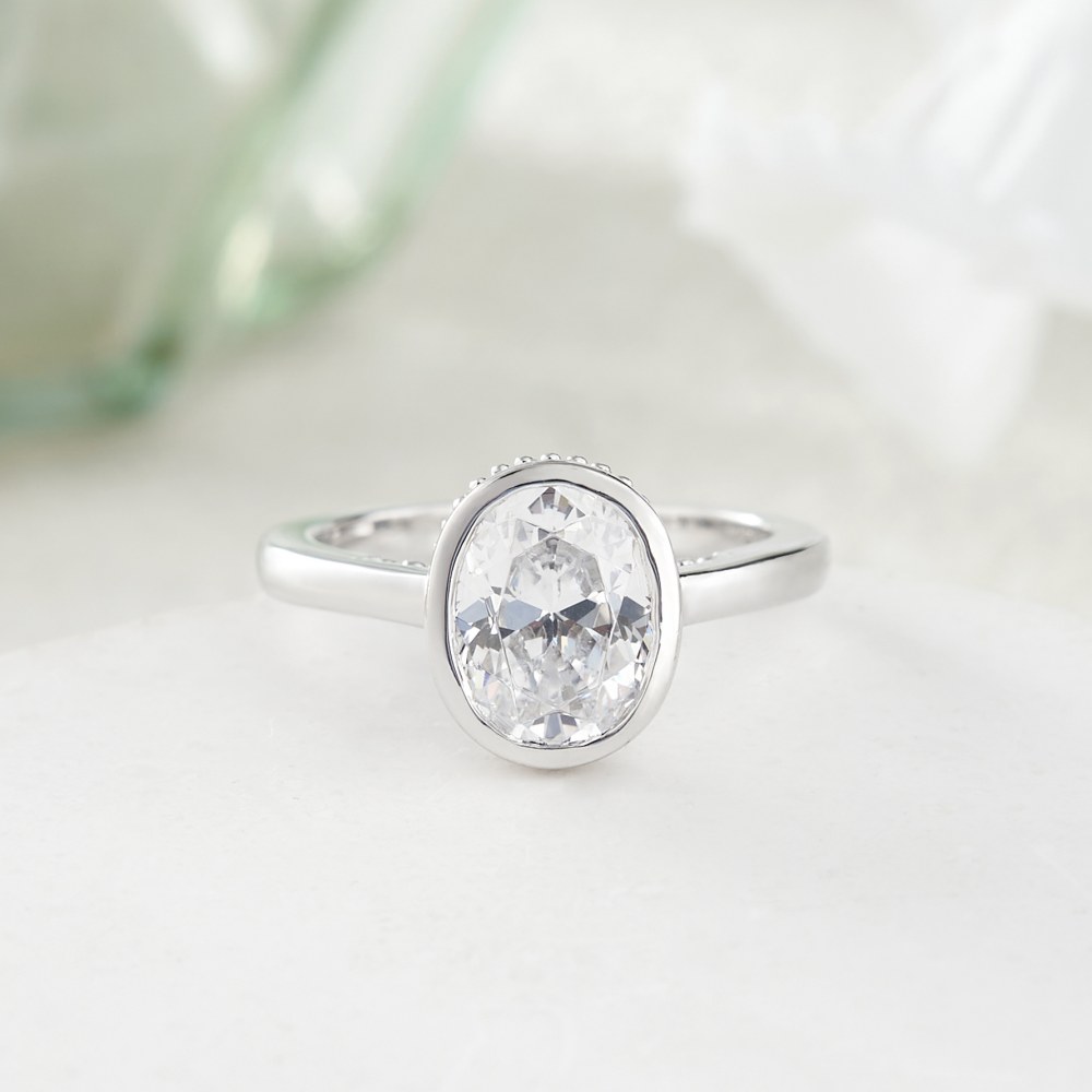 Oval Cut Diamond White 925 Sterling Silver Hidden Halo Engagement Ring