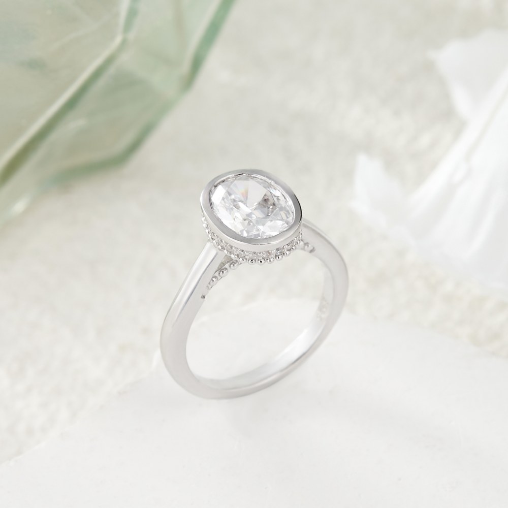 Oval Cut Diamond White 925 Sterling Silver Hidden Halo Engagement Ring