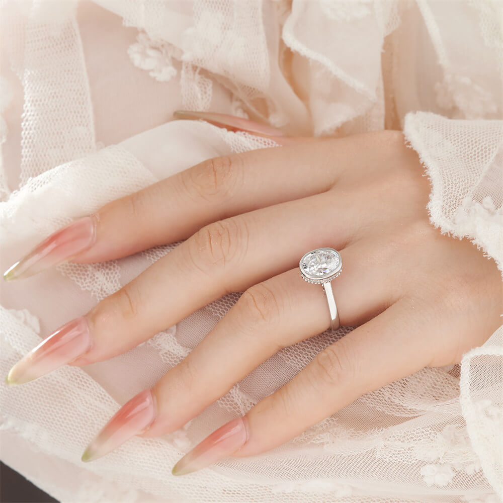 Oval Cut Diamond White 925 Sterling Silver Hidden Halo Engagement Ring