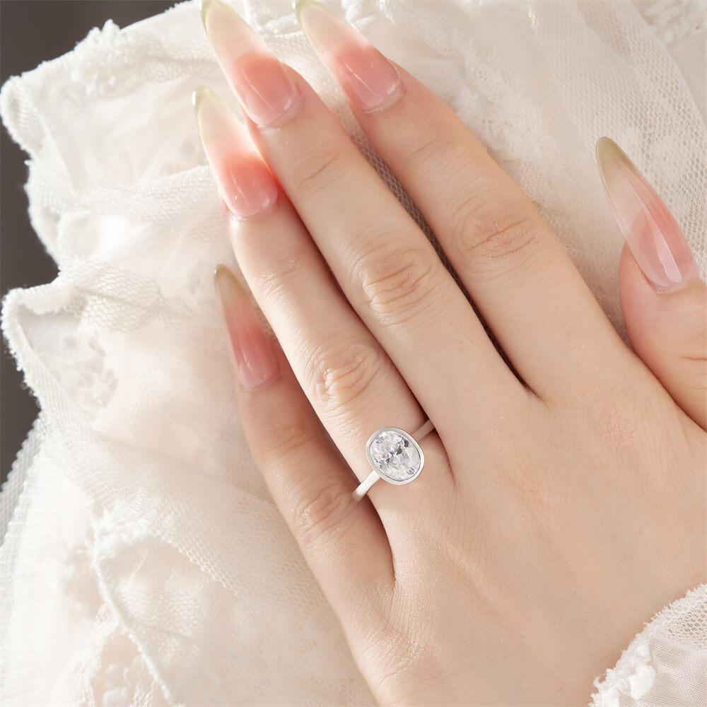Oval Cut Diamond White 925 Sterling Silver Hidden Halo Engagement Ring