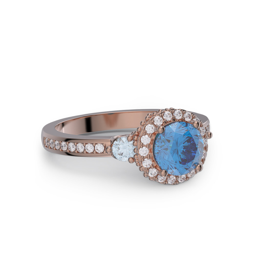 Round Cut Sapphire Blue 925 Sterling Silver Halo Engagement Ring