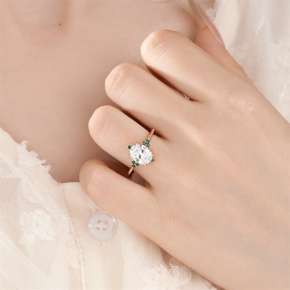 Oval Cut Diamond White 925 Sterling Silver Vintage Engagement Ring