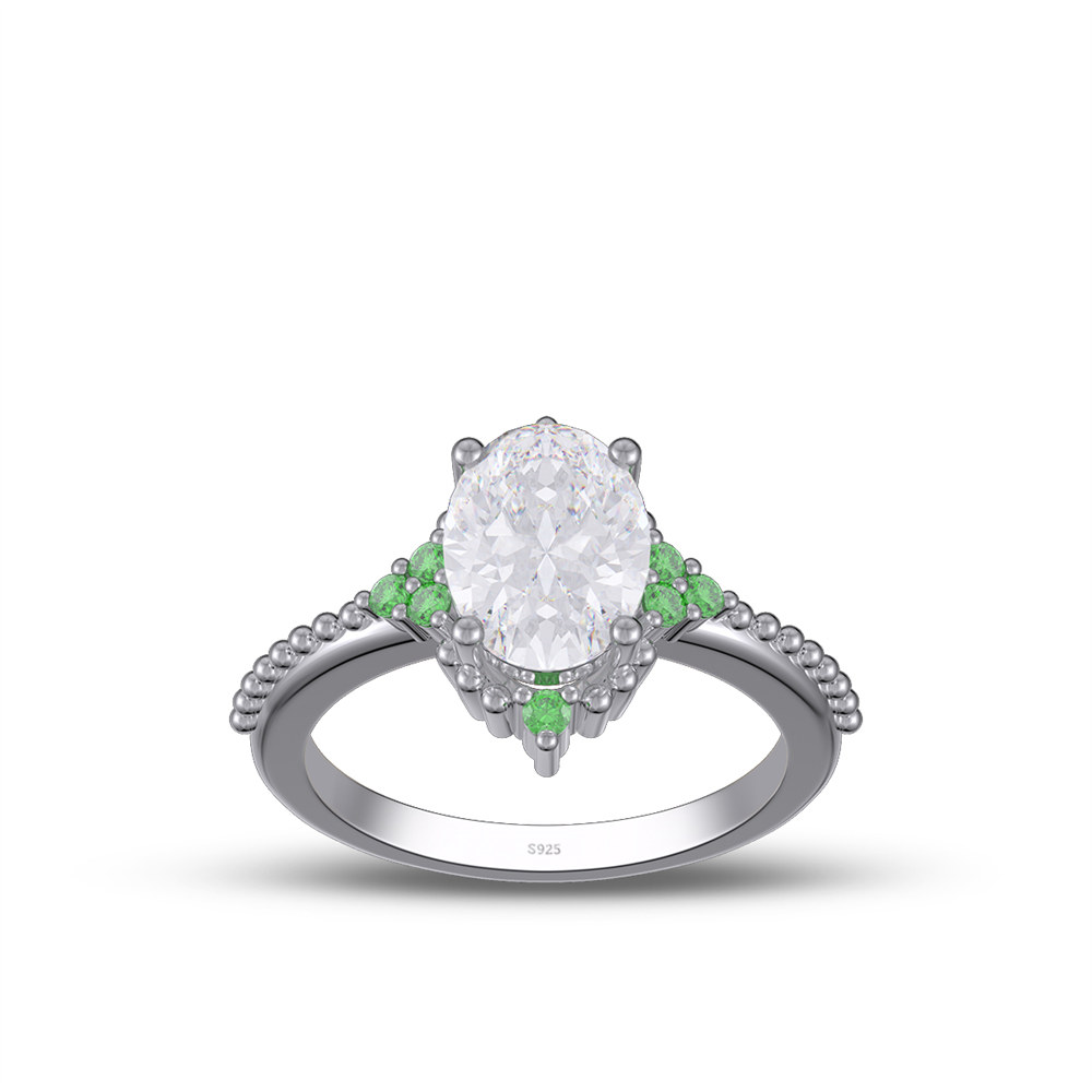 Oval Cut Diamond White 925 Sterling Silver Vintage Engagement Ring