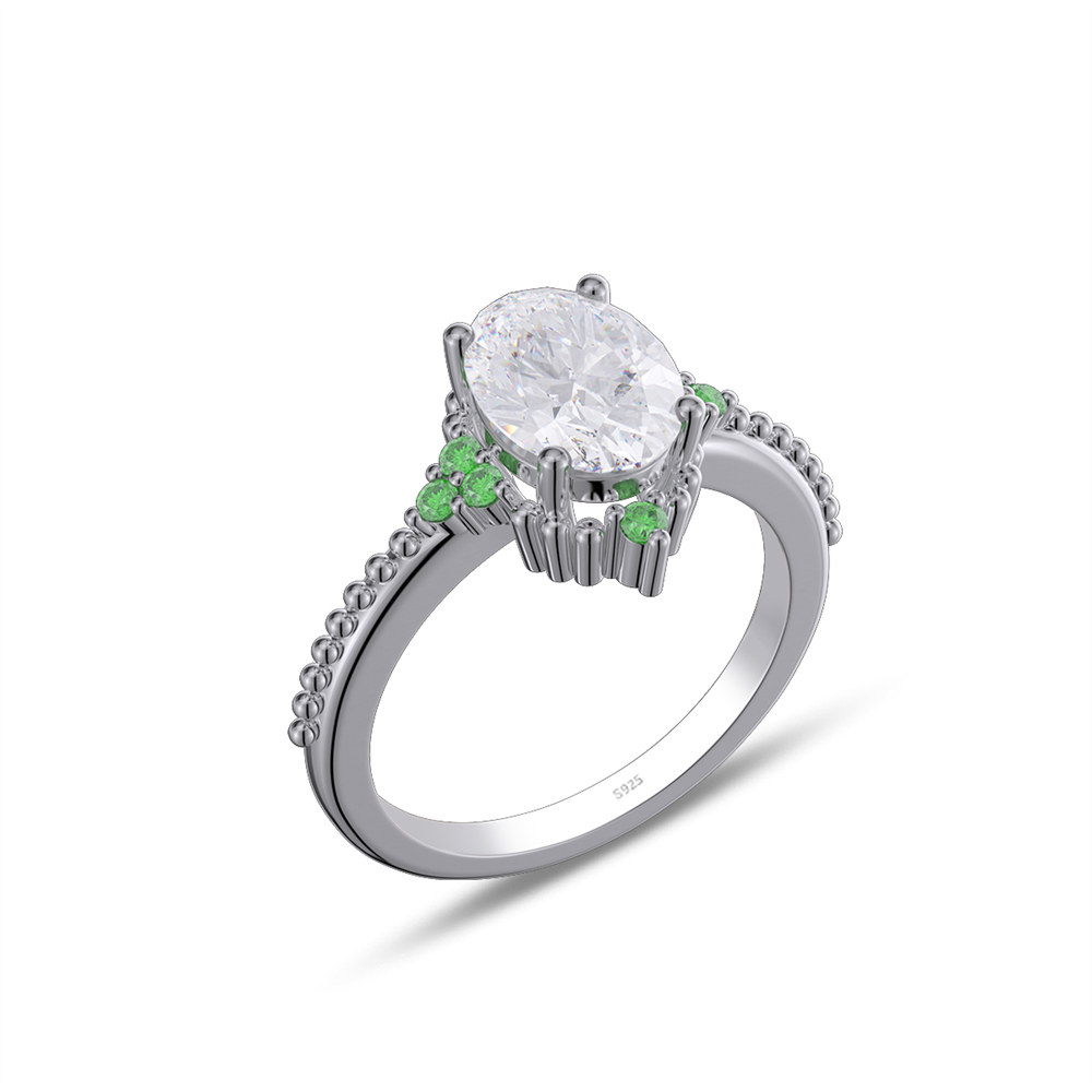 Oval Cut Diamond White 925 Sterling Silver Vintage Engagement Ring