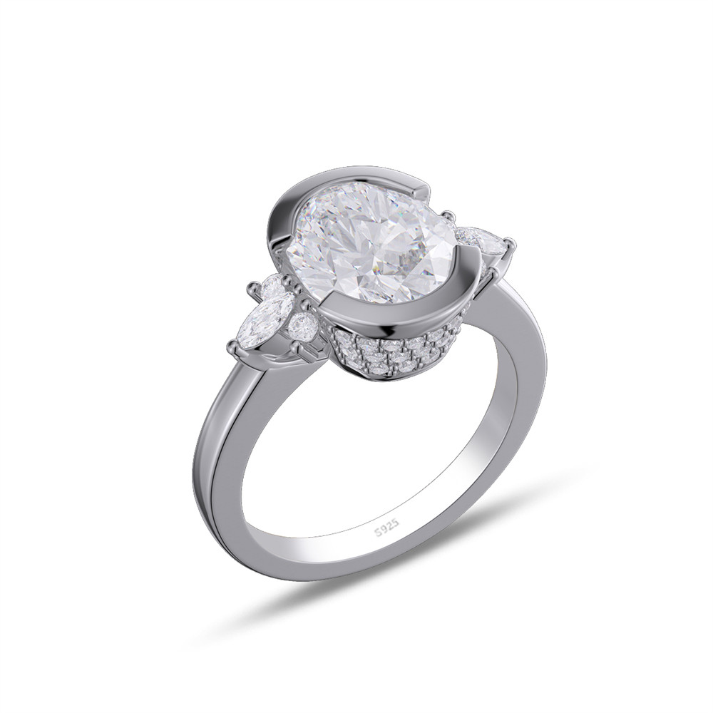 Oval Cut Diamond White 925 Sterling Silver Bezel Engagement Ring