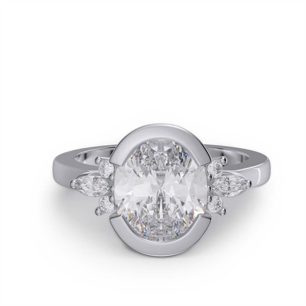 Oval Cut Diamond White 925 Sterling Silver Bezel Engagement Ring
