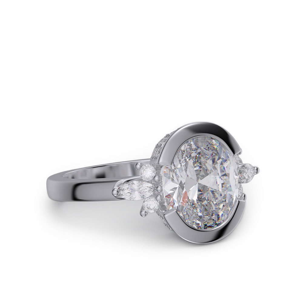 Oval Cut Diamond White 925 Sterling Silver Bezel Engagement Ring