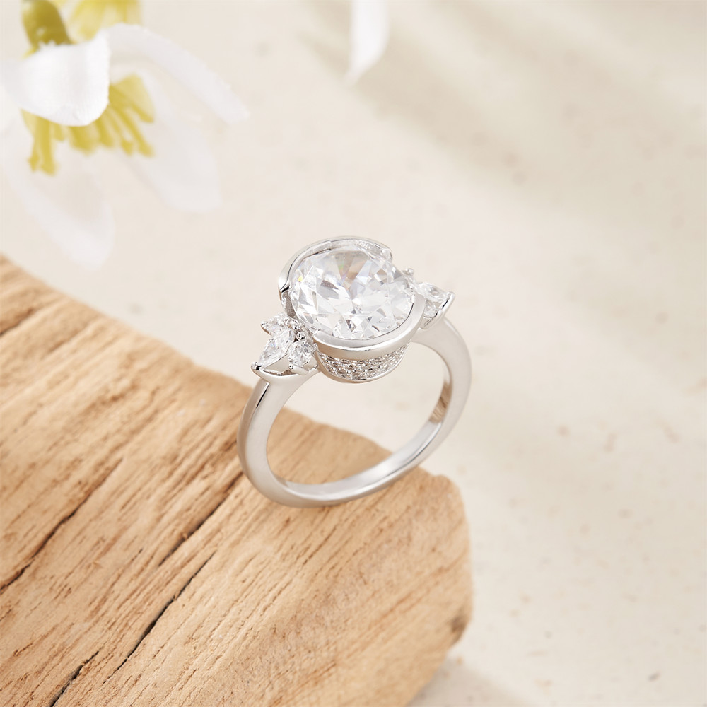 Oval Cut Diamond White 925 Sterling Silver Bezel Engagement Ring