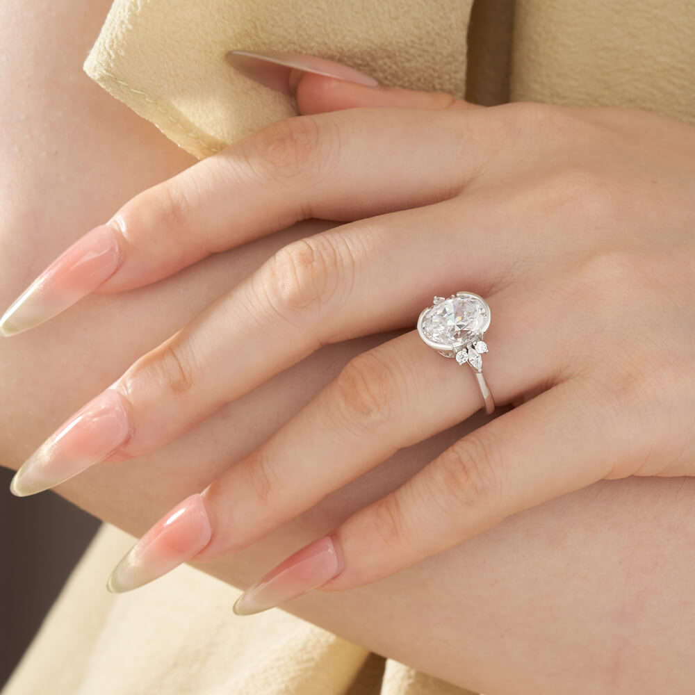 Oval Cut Diamond White 925 Sterling Silver Bezel Engagement Ring