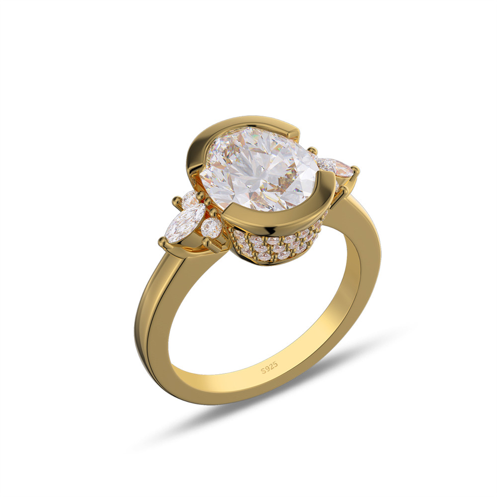 Oval Cut Diamond White 925 Sterling Silver Bezel Engagement Ring