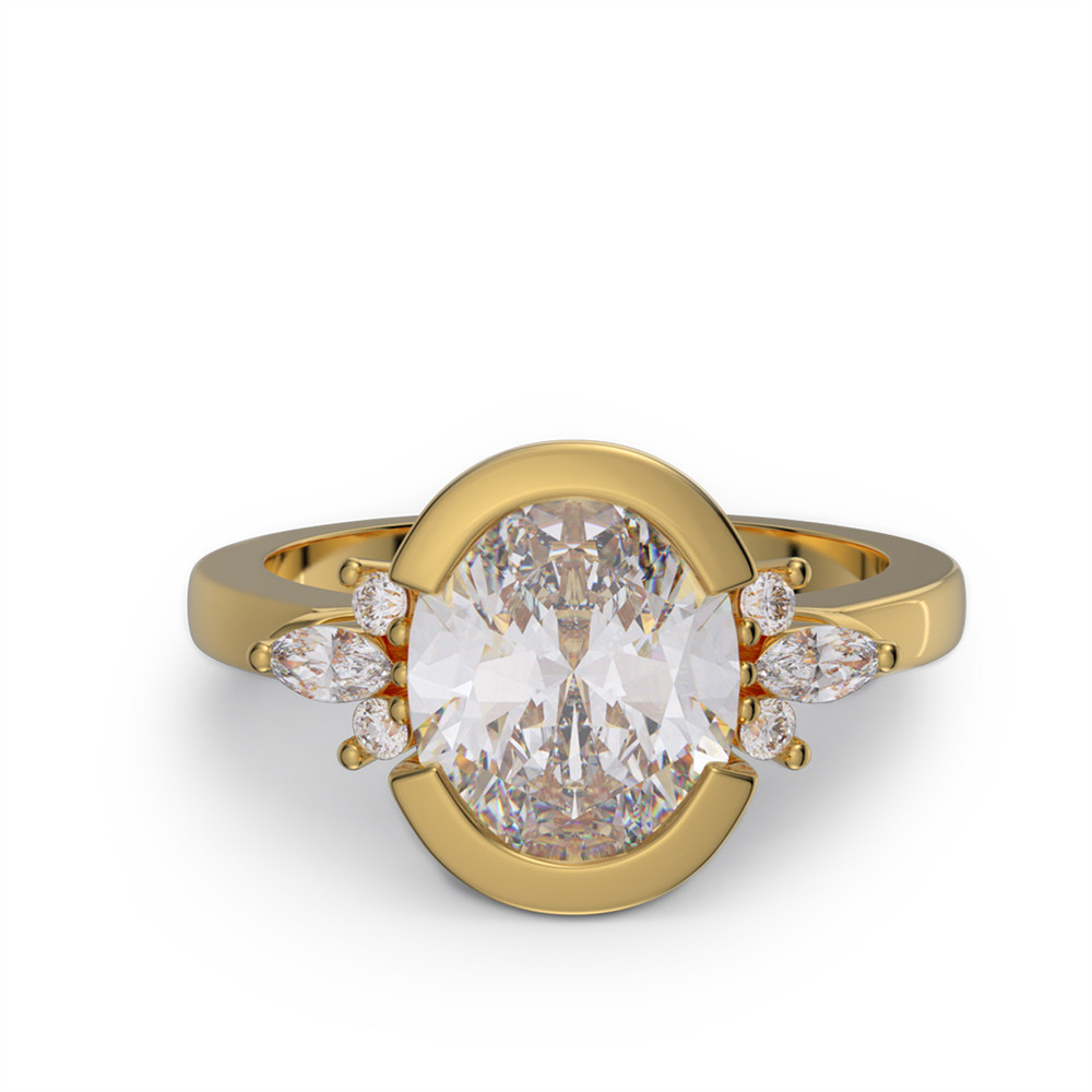 Oval Cut Diamond White 925 Sterling Silver Bezel Engagement Ring