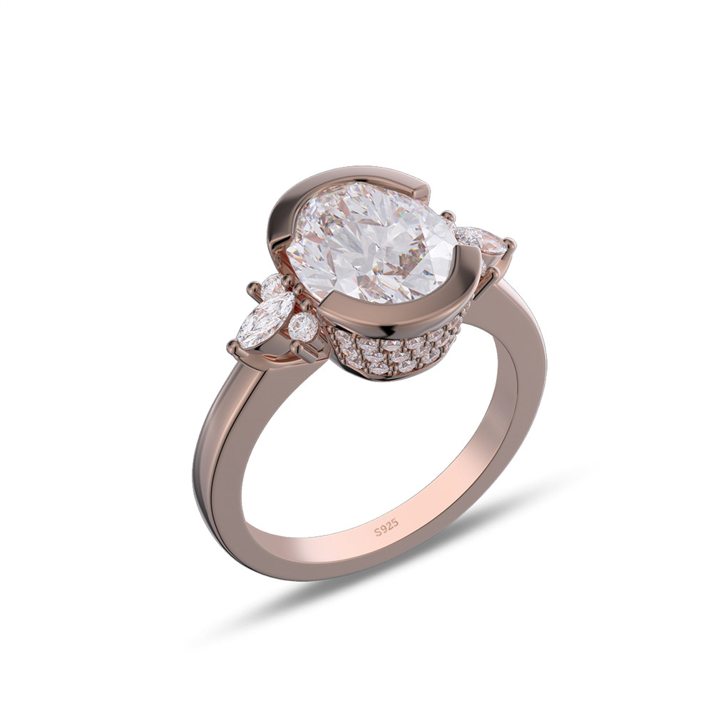 Oval Cut Diamond White 925 Sterling Silver Bezel Engagement Ring