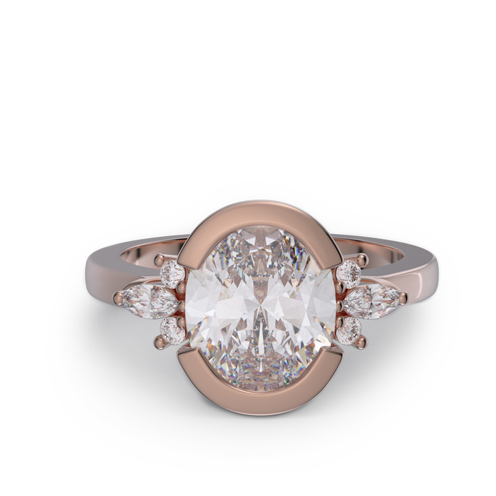 Oval Cut Diamond White 925 Sterling Silver Bezel Engagement Ring