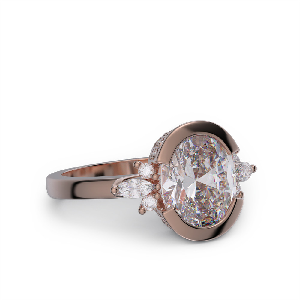 Oval Cut Diamond White 925 Sterling Silver Bezel Engagement Ring