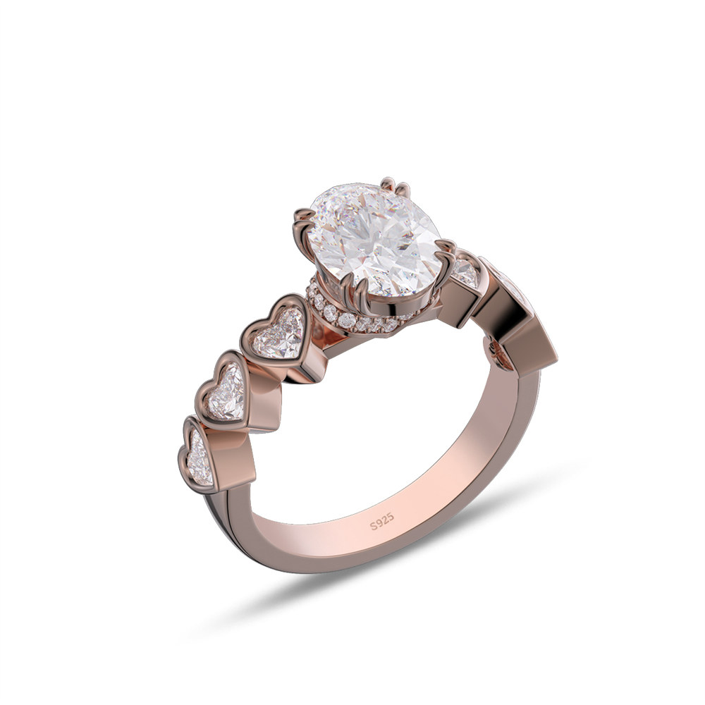 Oval Cut Diamond White 925 Sterling Silver Heart Engagement Ring