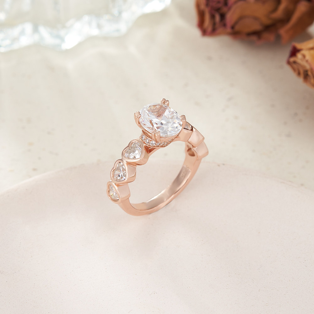 Oval Cut Diamond White 925 Sterling Silver Heart Engagement Ring