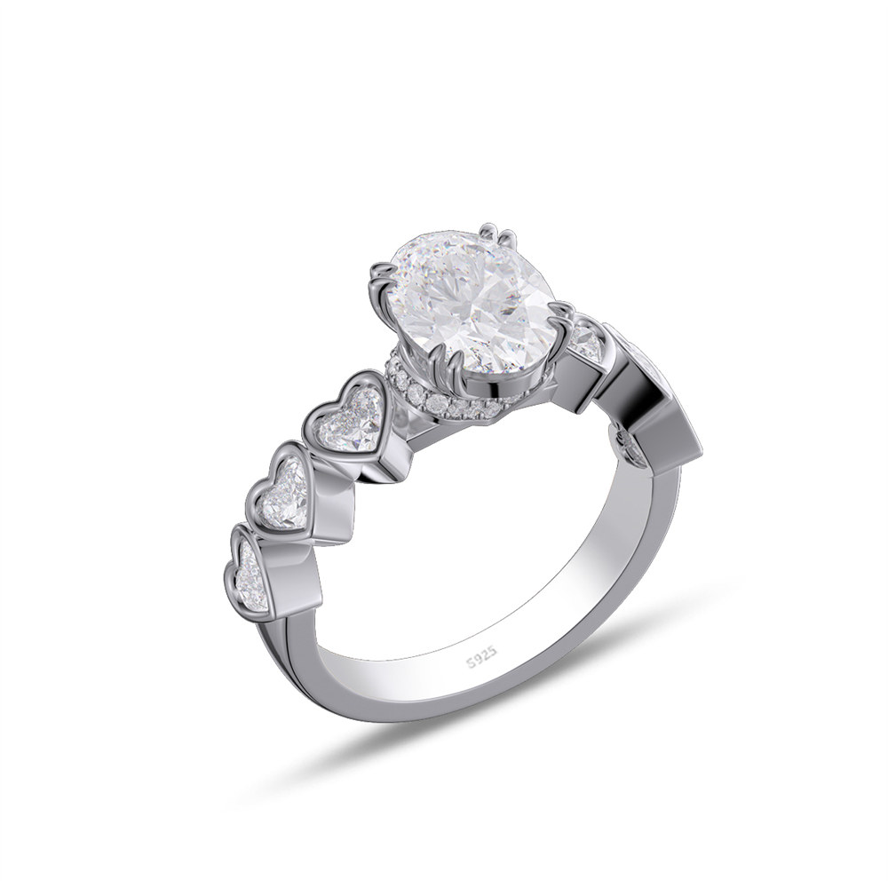 Oval Cut Diamond White 925 Sterling Silver Heart Engagement Ring