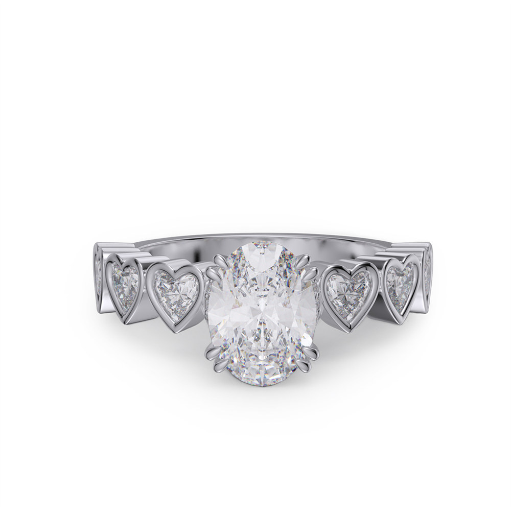 Oval Cut Diamond White 925 Sterling Silver Heart Engagement Ring