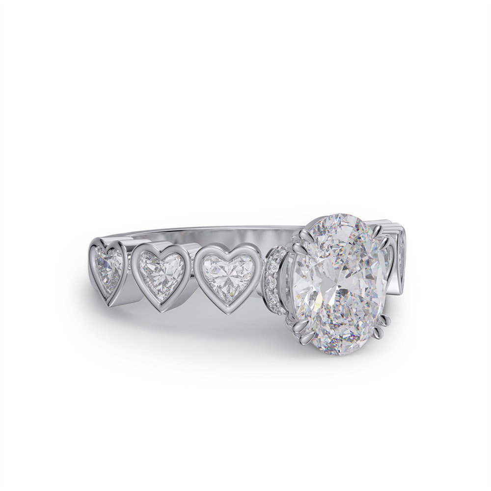Oval Cut Diamond White 925 Sterling Silver Heart Engagement Ring