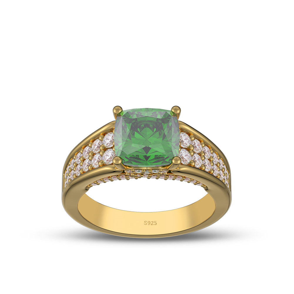 Cushion Cut Emerald Green 925 Sterling Silver Engagement Ring