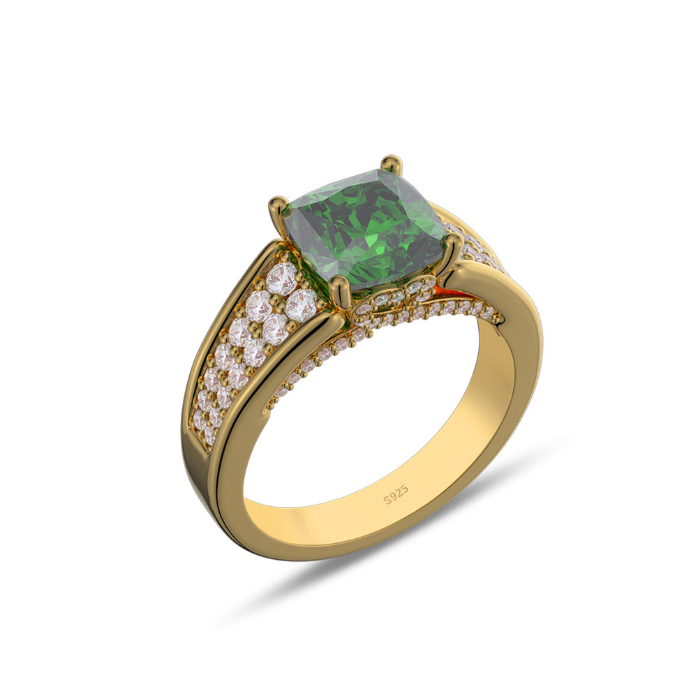 Cushion Cut Emerald Green 925 Sterling Silver Engagement Ring