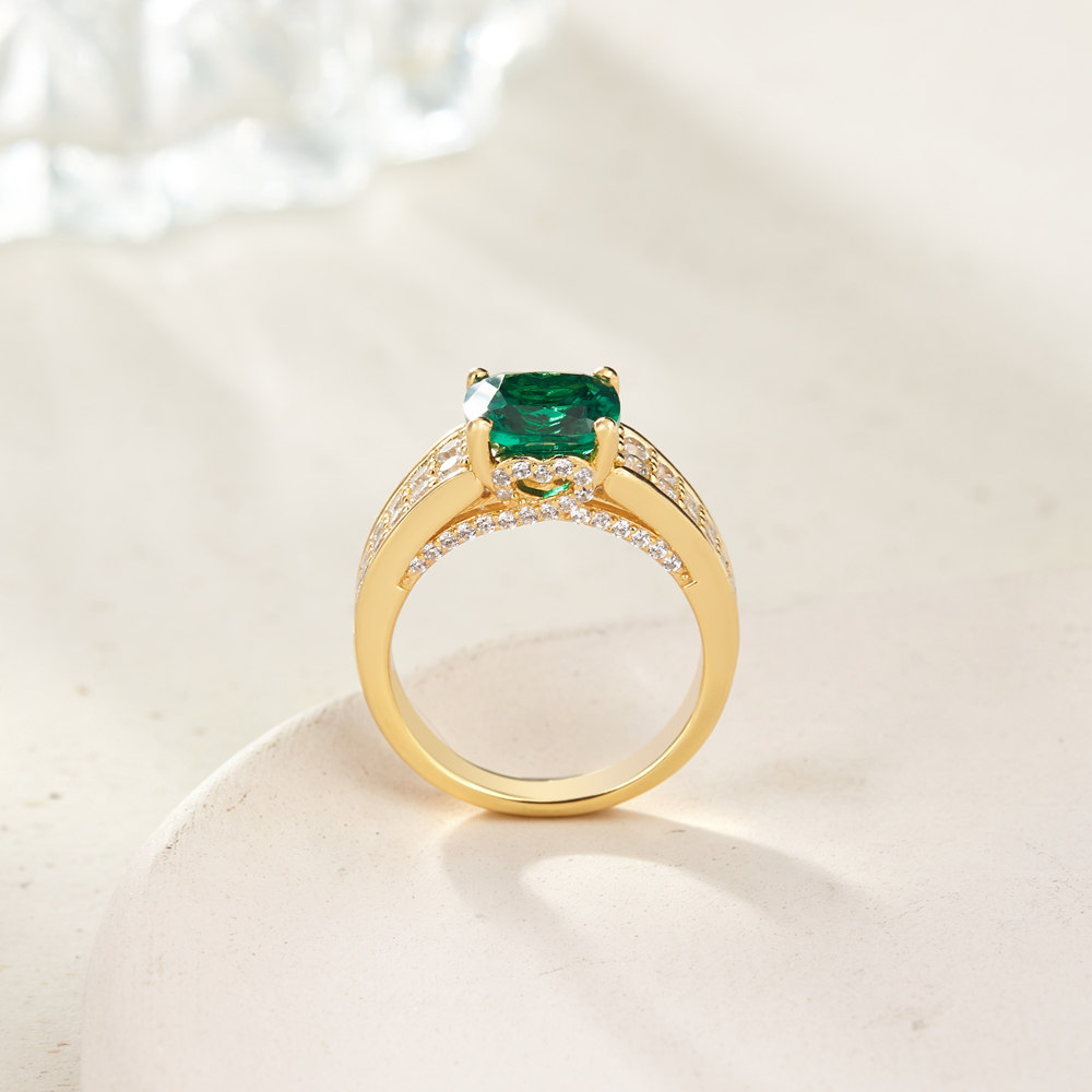 Cushion Cut Emerald Green 925 Sterling Silver Engagement Ring