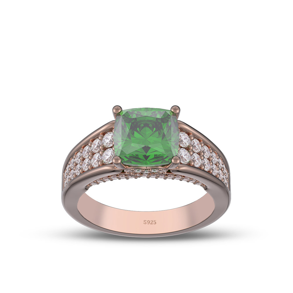 Cushion Cut Emerald Green 925 Sterling Silver Engagement Ring