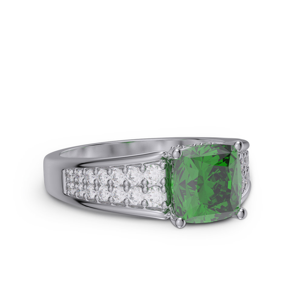 Cushion Cut Emerald Green 925 Sterling Silver Engagement Ring