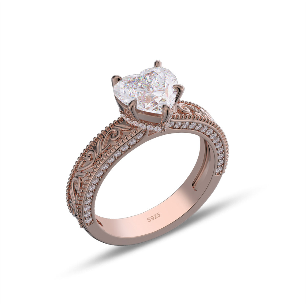 Heart Cut Diamond White 925 Sterling Silver Vintage Engagement Ring