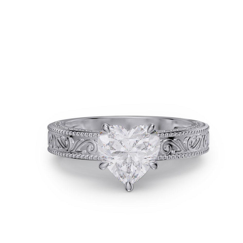 Heart Cut Diamond White 925 Sterling Silver Vintage Engagement Ring