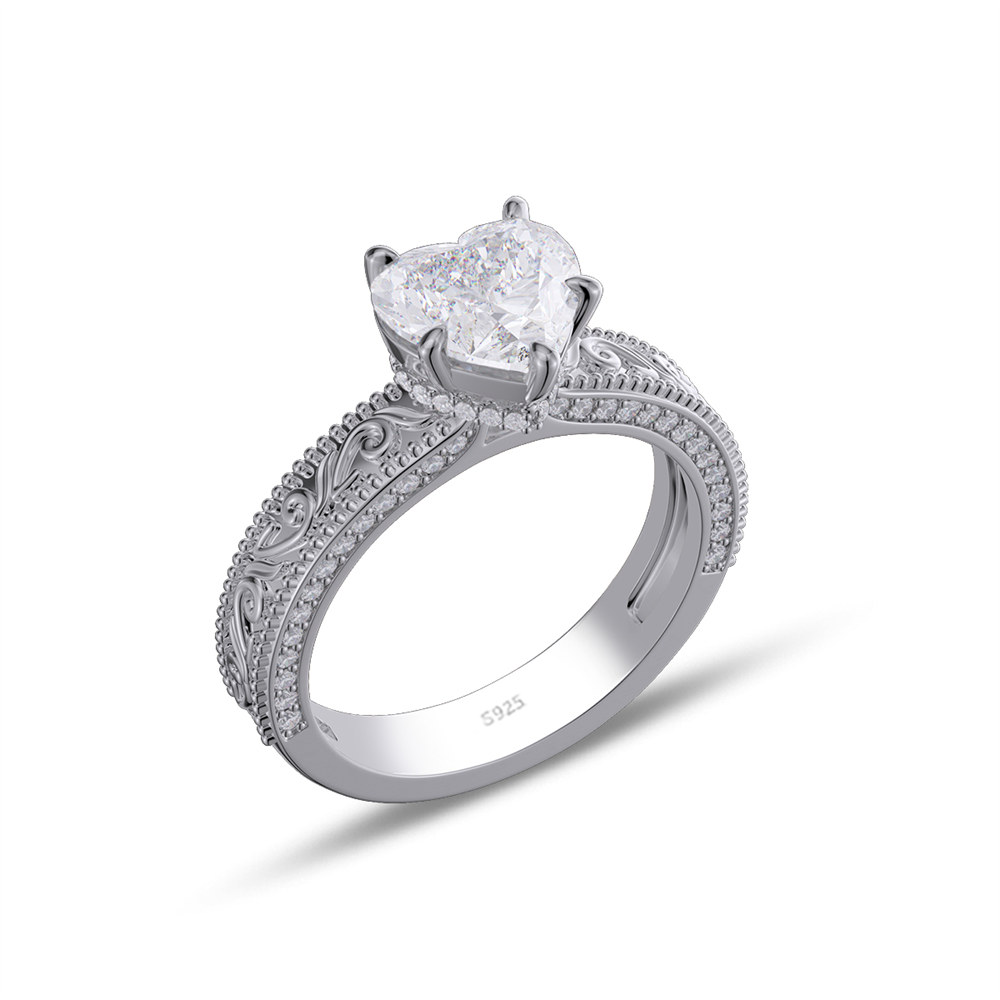 Heart Cut Diamond White 925 Sterling Silver Vintage Engagement Ring
