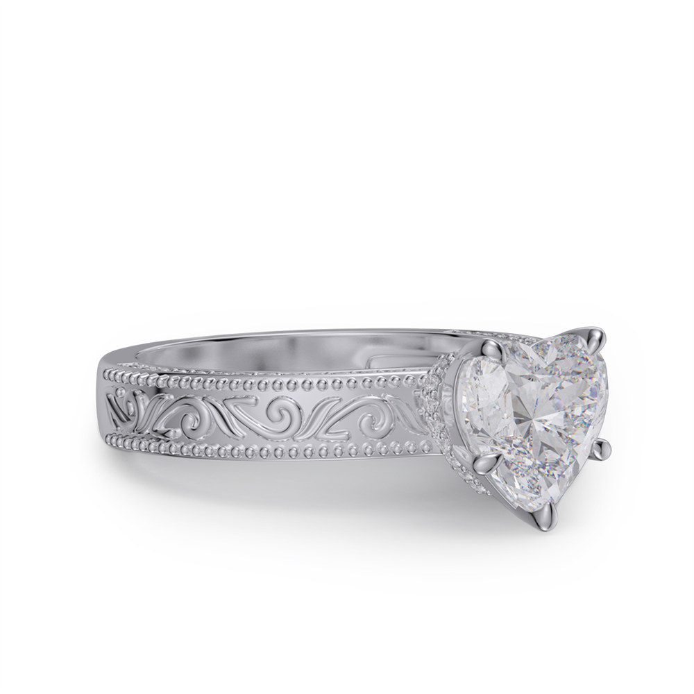 Heart Cut Diamond White 925 Sterling Silver Vintage Engagement Ring
