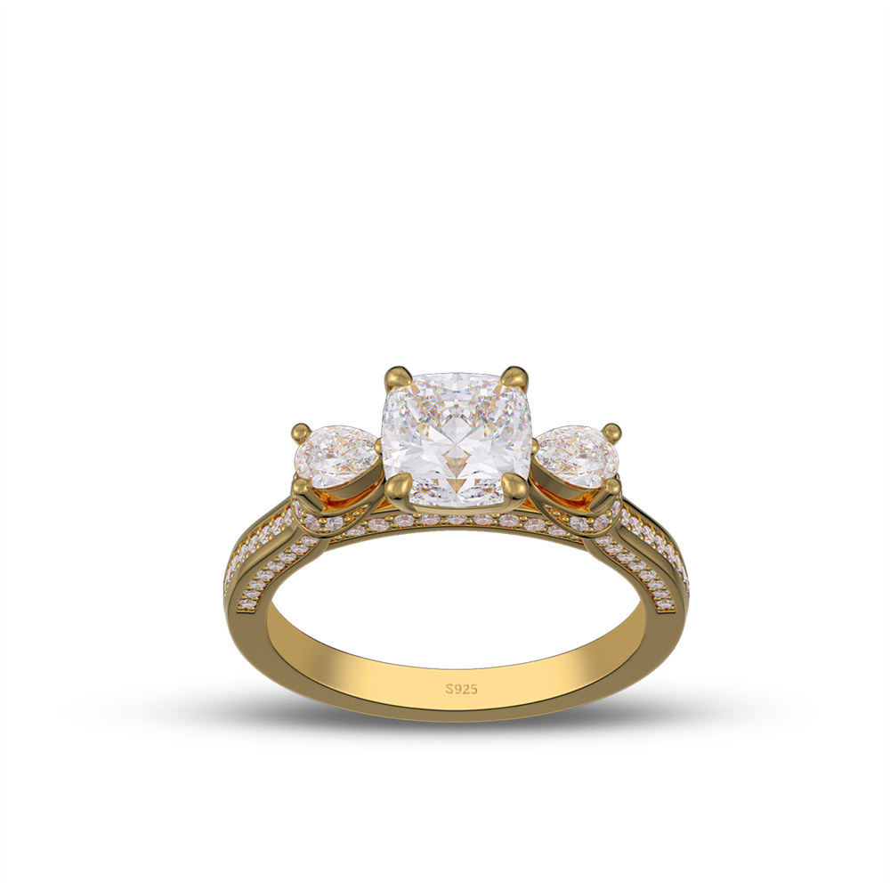 Cushion Cut Diamond White 925 Sterling Silver 3-Stone Engagement Ring
