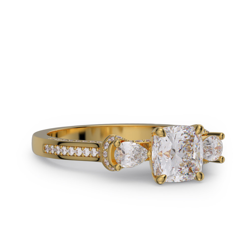 Cushion Cut Diamond White 925 Sterling Silver 3-Stone Engagement Ring