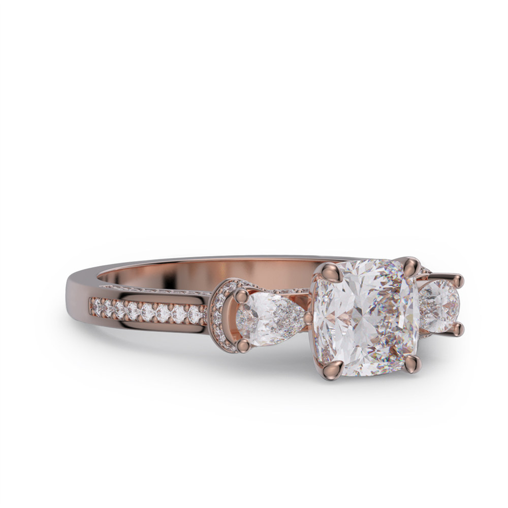 Cushion Cut Diamond White 925 Sterling Silver 3-Stone Engagement Ring
