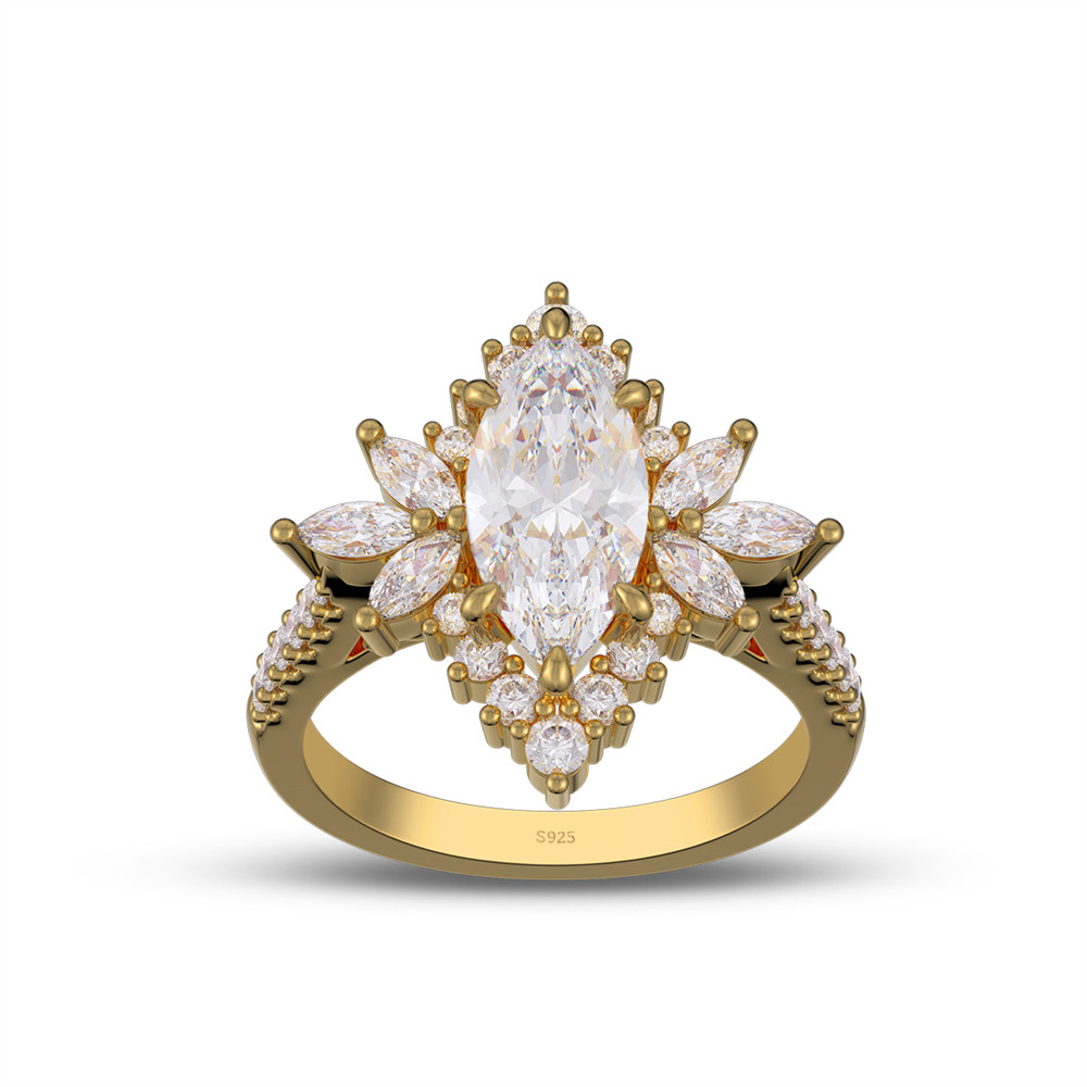 Marquise Cut Diamond White 925 Sterling Silver Halo Engagement Ring