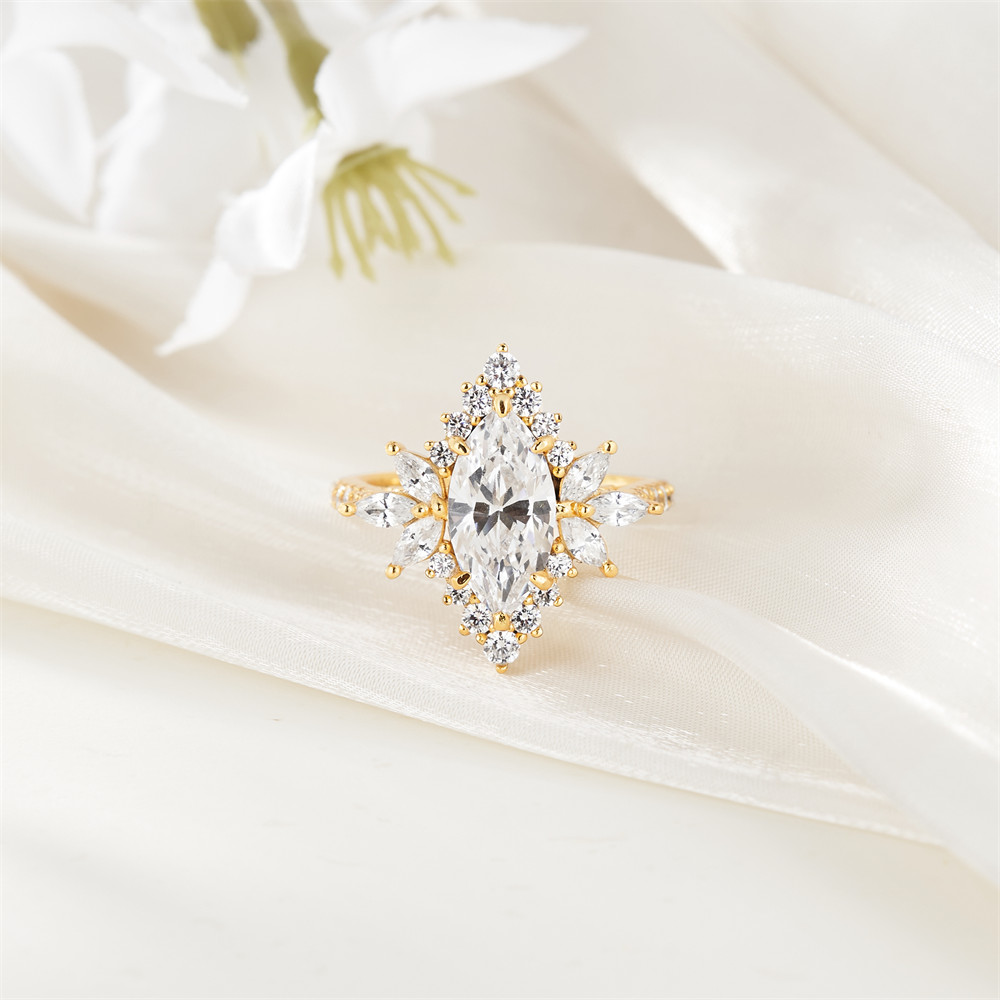 Marquise Cut Diamond White 925 Sterling Silver Halo Engagement Ring