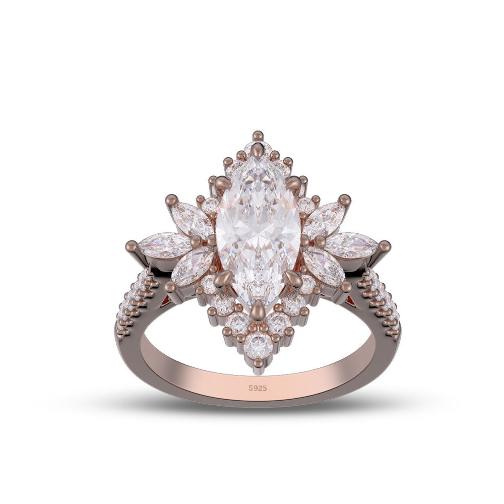 Marquise Cut Diamond White 925 Sterling Silver Halo Engagement Ring