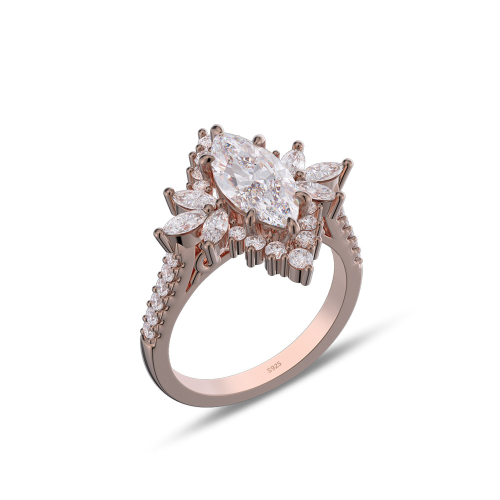 Marquise Cut Diamond White 925 Sterling Silver Halo Engagement Ring