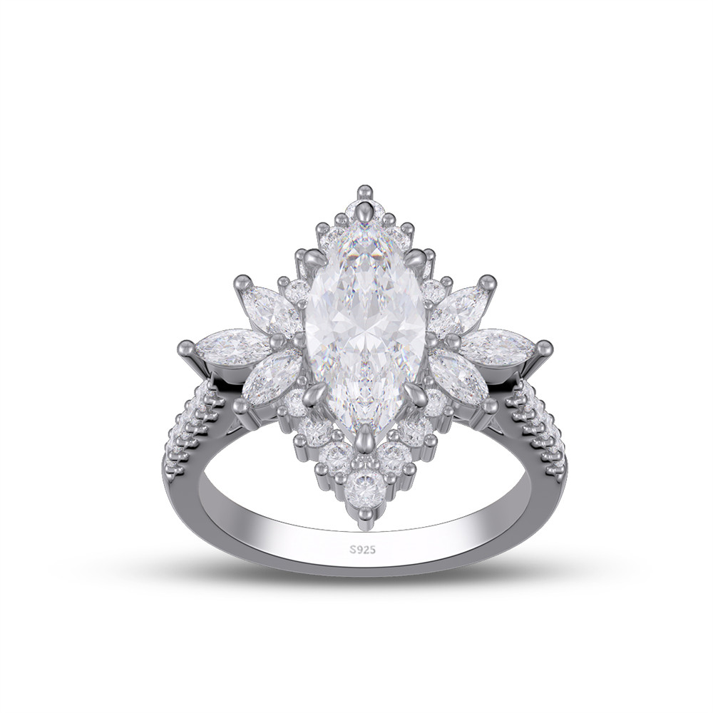 Marquise Cut Diamond White 925 Sterling Silver Halo Engagement Ring