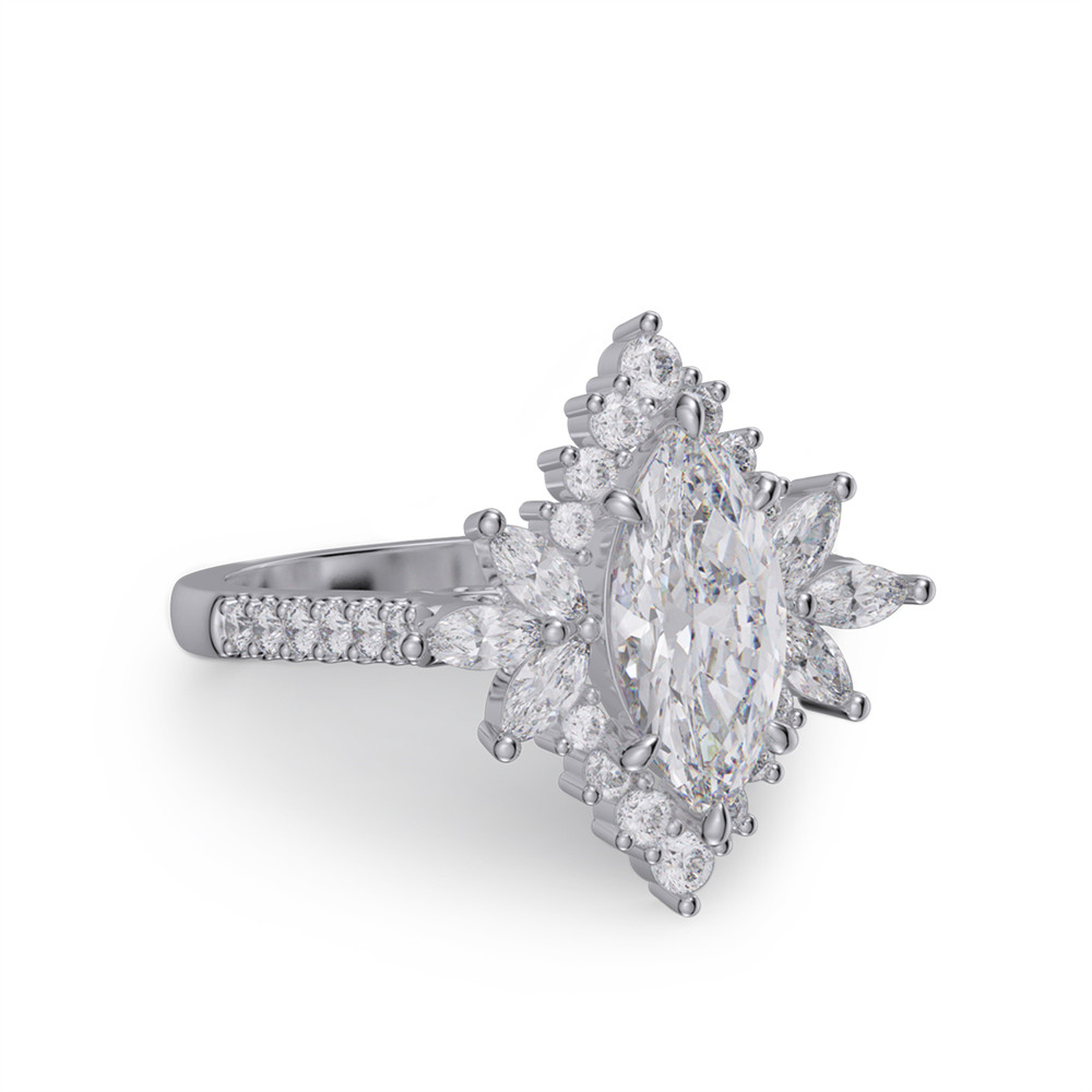 Marquise Cut Diamond White 925 Sterling Silver Halo Engagement Ring