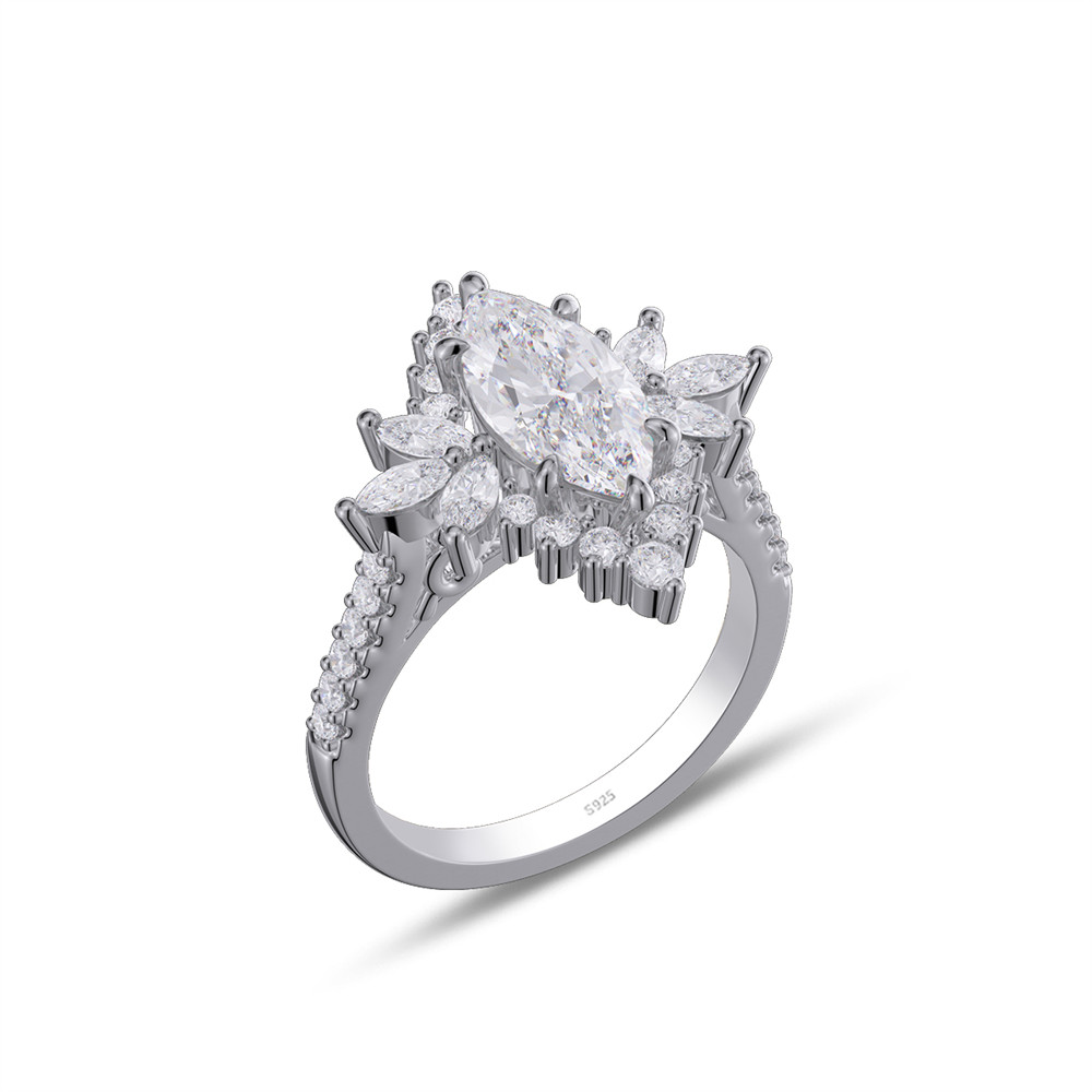 Marquise Cut Diamond White 925 Sterling Silver Halo Engagement Ring